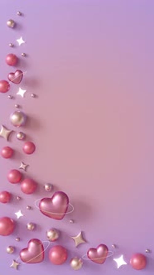 Elegant Pink and Gold 3D Hearts and Stars Animation