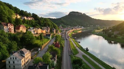 Aerial view of European freight train