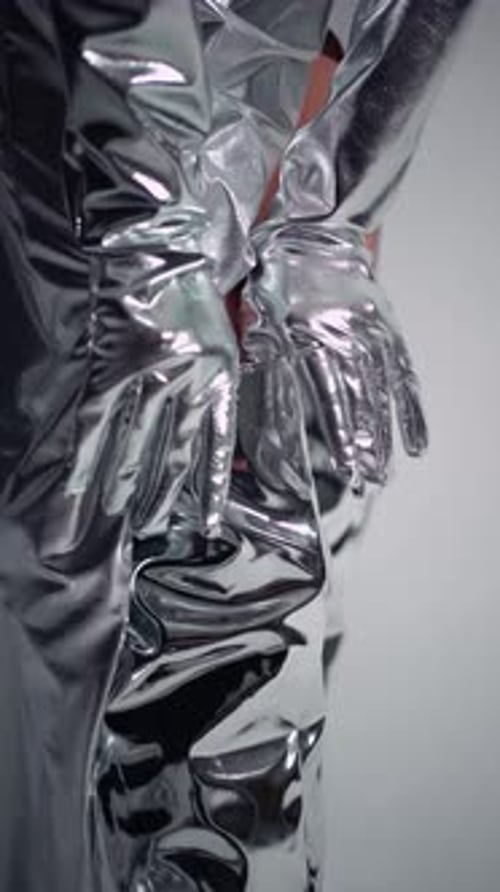 Shiny Silver Metallic Clothing Close Up