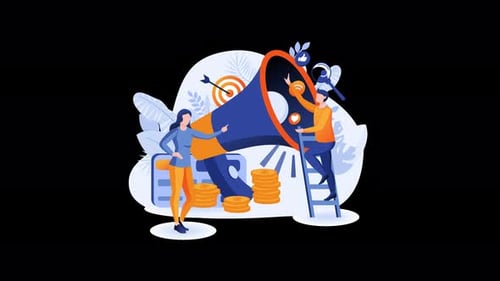 Digital Marketing Promotion Illustration with Business Characters and Megaphone