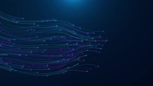 Digitaler Datenfluss Fließender Datenstrom und Leiterplatte Glasfaserleitungen Lichtstrahl Big Data und