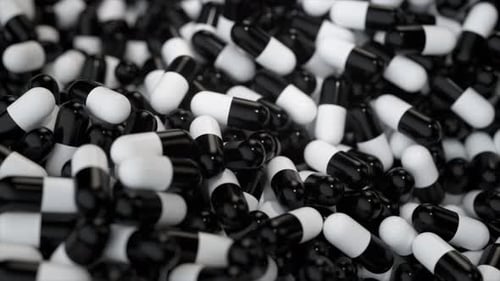 Schwarz-Weiß-Kapseln in einem animierten 3D-Stapel