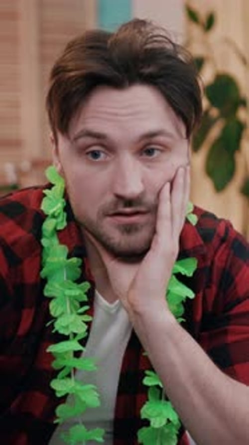 Bored Young Adult with Lei