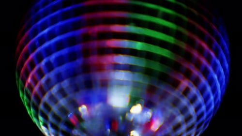 Spinning Disco Ball with Green Blue Red Lights