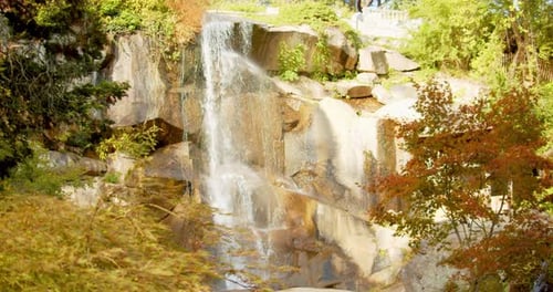 Maymont waterfall flows near historic victorian mansion grounds in richmond Virginia
