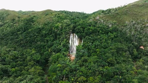Tropical Waterfall Cascading Through Lush Green Forest