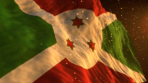 Waving Flag of Burundi with Golden Particle Effects