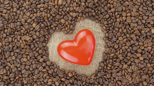 Coffee Beans with Red Heart Decoration