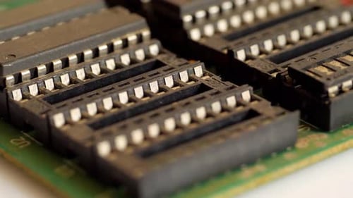 Many sockets for installing additional microprocessors and modules close-up