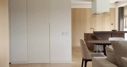 Modern Kitchen and Bar Brown Chairs in Kitchen Room in Minimalist Apartment