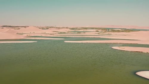 Aerial View of Desert Lakes and Sand Islands