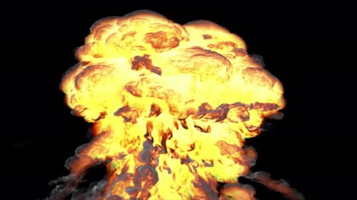 Explosion with fire and smoke rising, close view