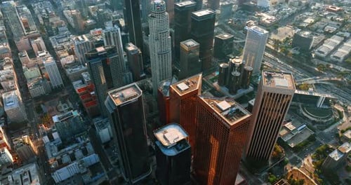 Descending in the downtown of modern Los Angeles, California, US.
