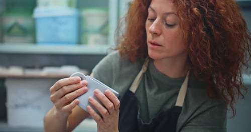 Workshop Woman or Check Ceramic Cup Pottery Design or Mug for Quality