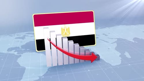 Egypt Flag With Decrease Bar Chart Graph And Arrow Red