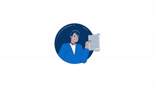 Young indian office worker presenting document 2D character doodle animation