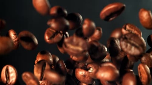 Super Slow Motion Coffee Beans with Smoke Filmed on a Highspeed Camera at 1000 Fps