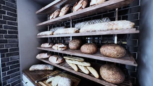Fresh Bread on Shelves in Bakery