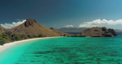 Drone Aerial Perspective of Padar Island Bays and Rugged Terrain