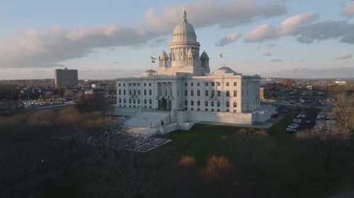The Rhode Island State Capitol at sunset
