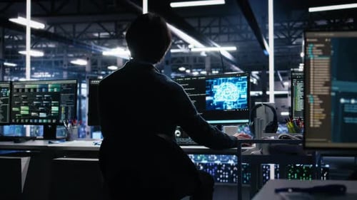 Admin in Server Room Drinks Coffee While Using AI to Review Diagnostics