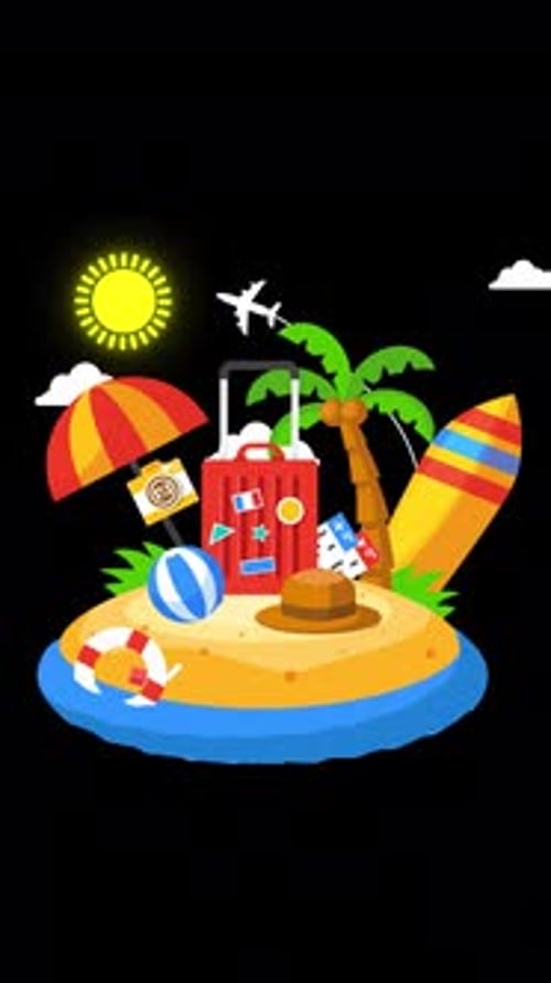 Summer Items Falling On Vertical On Alpha Channel