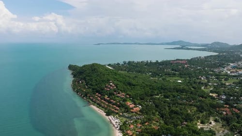 Hilltop View of Coastline and Clear Blue Sea Ko Samui Thailand