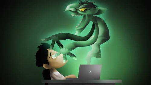 Internet Troll Emerging From Laptop Animation