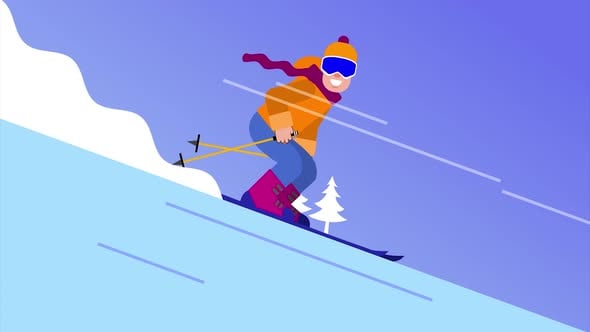 Looped Animation Of A Skier Going Down A Mountain, Backgrounds Motion ...
