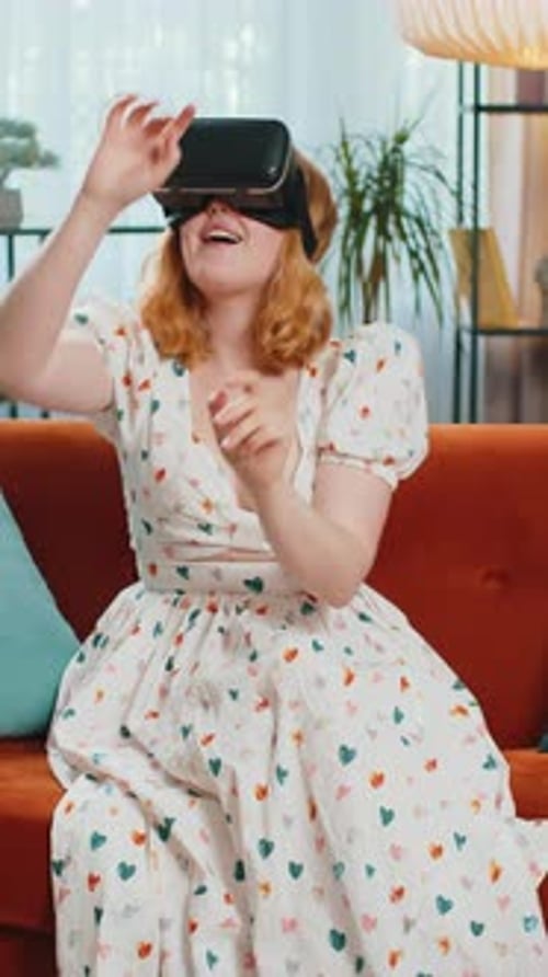 Woman Experiencing Virtual Reality with VR Headset