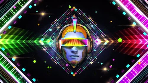 Square Neon Robot Head