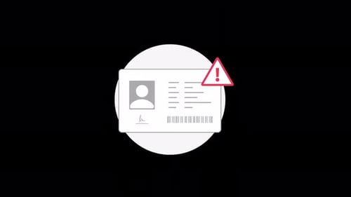 Animated Warning Icon Over Identity Card Data Concept