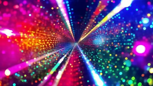 Lebendiger Regenbogen-Disco-Tunnel mit Funkeln und Lichtstrahlen