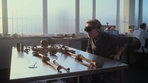Scientist Studies Skeleton Using Augmented Reality Technology