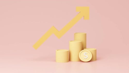 3D Animation of Financial Growth with Coins and Upward Arrow