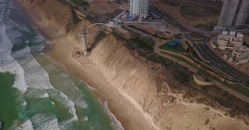 Aerial view of Netanya City and it's coastline- part of the Israeli coastal plain