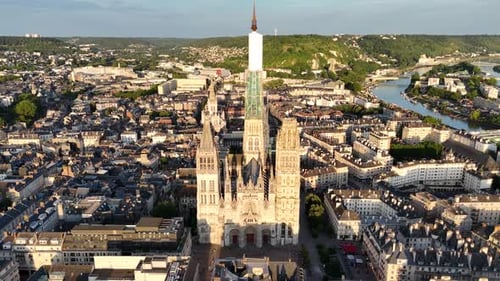 Aerial view of Rouen Cathedral (Cathedrale Notre-Dame) in Rouen, France