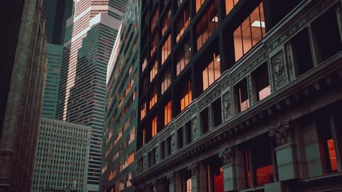 Una bulliciosa calle urbana con edificios imponentes en Nueva York