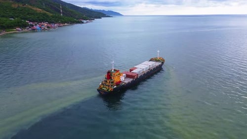 Aerial View of Cargo Ship at Sea