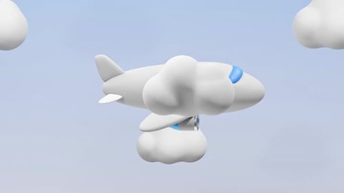 Cute Cartoon 3D Airplane Flying Through Clouds Seamless Loop