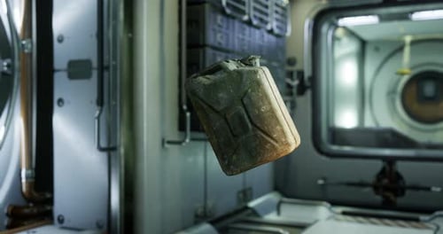Gasoline Canister Floating in Zero Gravity Aboard International Space Station