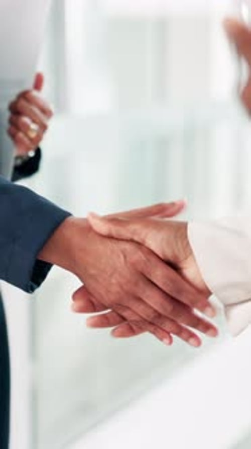 Business, people and handshake for meeting in office for introduction, partnership