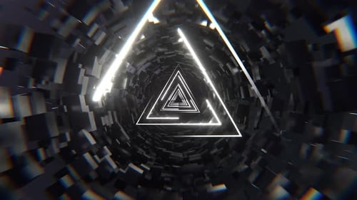 White Neon Sci Fi Triangular Tunnel Background VJ Loop l 4K