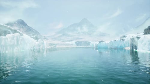 Vast Ocean View With Distant Snow Covered Mountain Range Rising