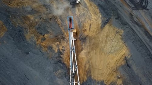 An Aerial View Showing Heavy Machinery at Work in the Process of Ore Extraction Activities Stock