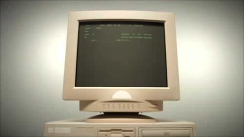 Retro Pc with Loading Code Console Programmer Making Scripts Green Basic Screen Old Computer Studio