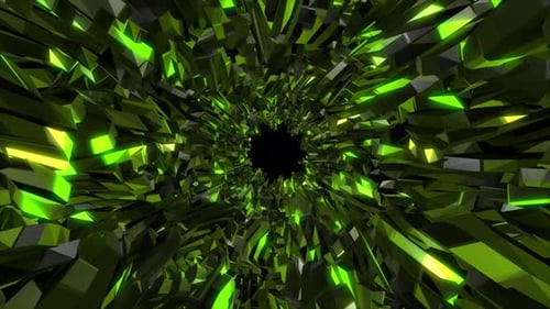 Abstrakte leuchtende geometrische Formen aus 3D-Kristall bilden einen Tunnelhintergrund