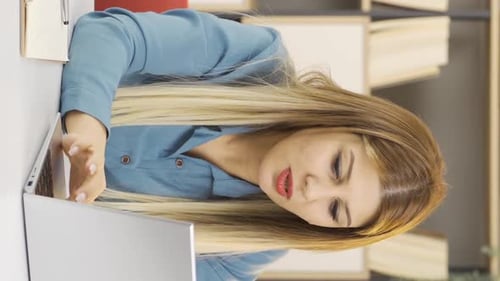 Vertical video of Winner, victory business woman.