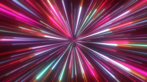 Abstract tunnel of multicolored glowing lines. Video 4k