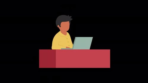 Flat Design Animation of Person Working on Laptop at Desk